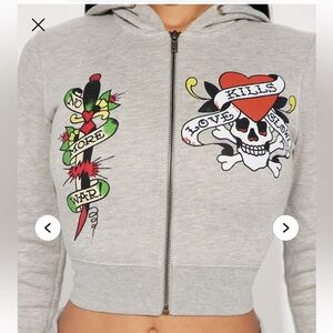 Ed Hardy Y2K Love Kills Slowly Skull Crop Hoodie Vintage Women’s M Streetwear